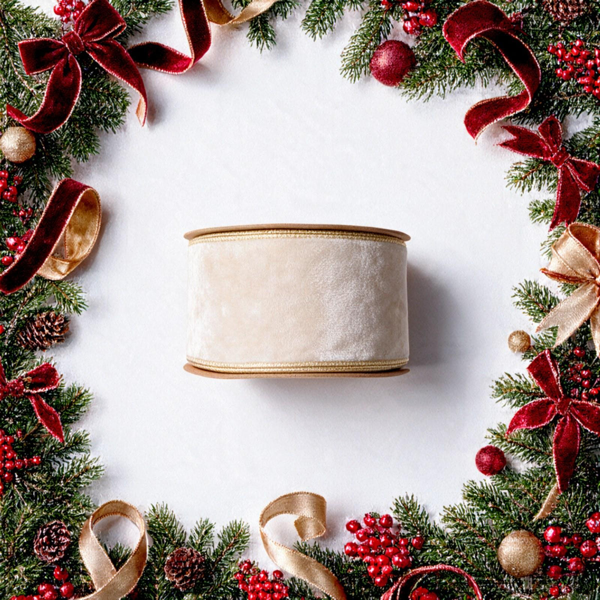 Christmas Velvet Wired Ribbon Roll Gold Edge Gift Wrap