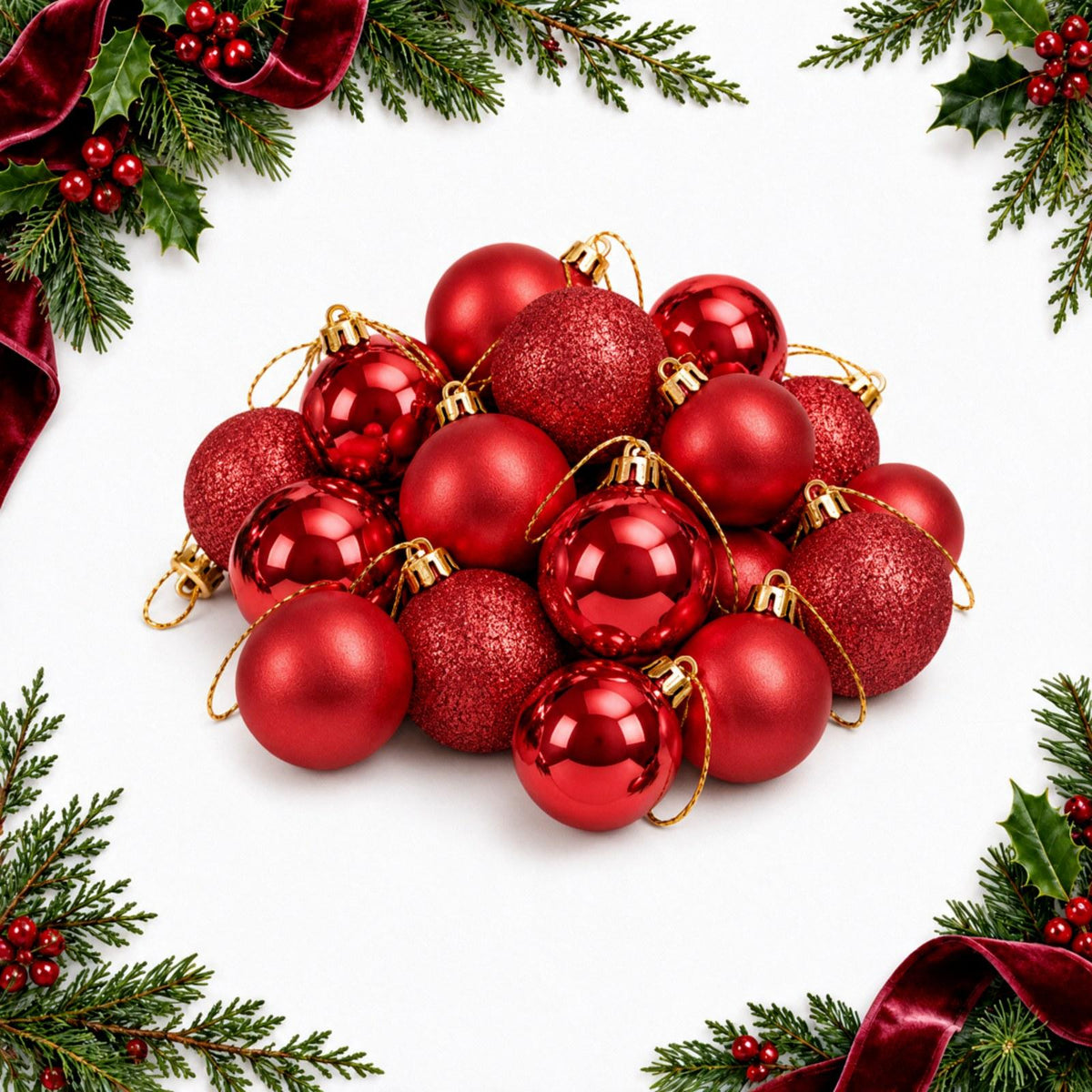 Mini Christmas Baubles Set Assorted Glitter & Matte Ornaments