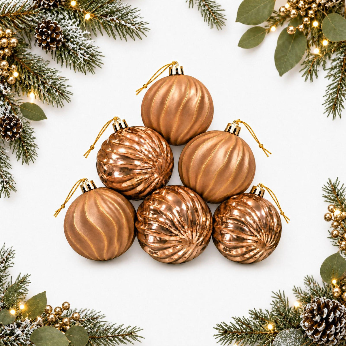 Christmas Tree Baubles 6-Pack Ribbed Matte & Gloss Ornaments