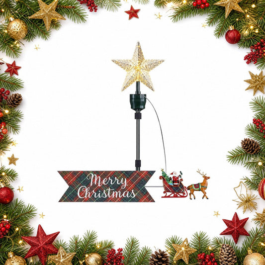 Merry Christmas Animated Tree Topper with LED Illuminated Star