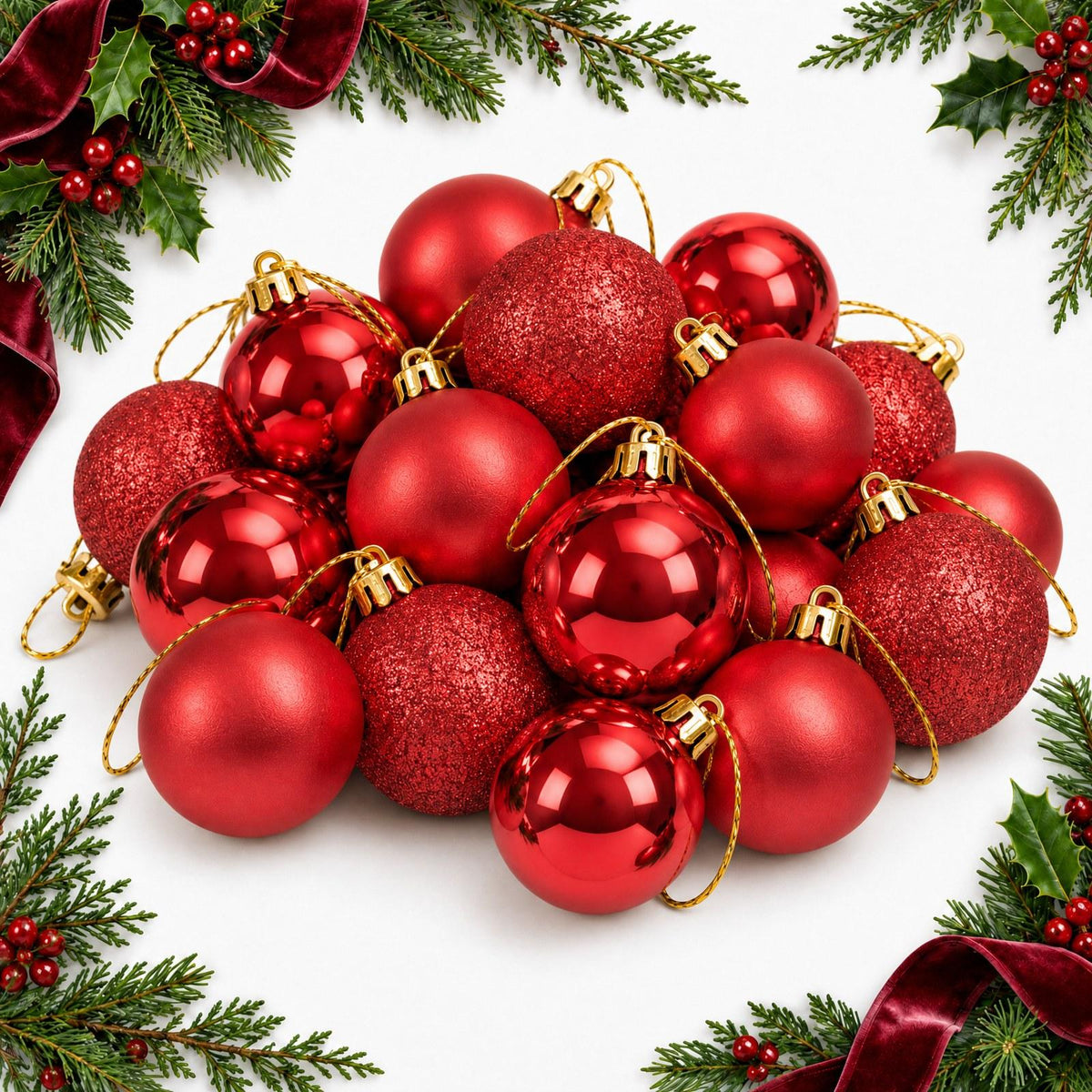 Mini Christmas Baubles Set Assorted Glitter & Matte Ornaments