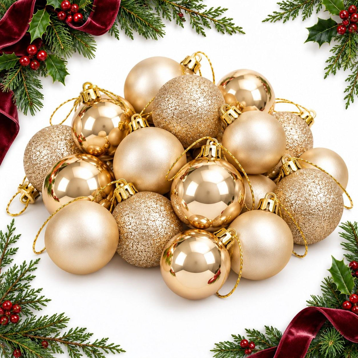 Mini Christmas Baubles Set Assorted Glitter & Matte Ornaments