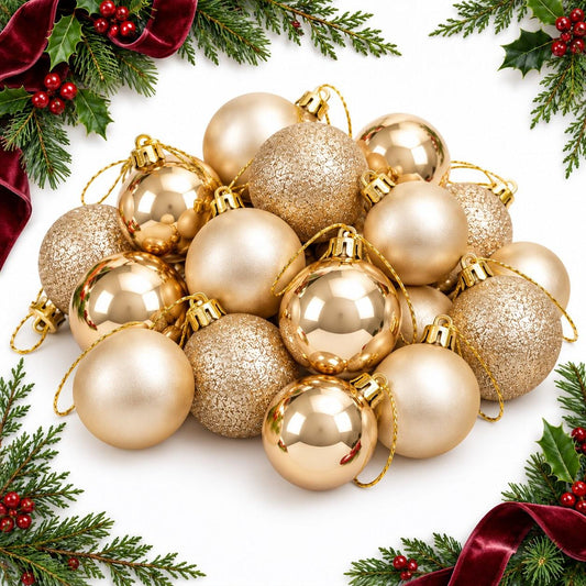 Mini Christmas Baubles Set Assorted Glitter & Matte Ornaments