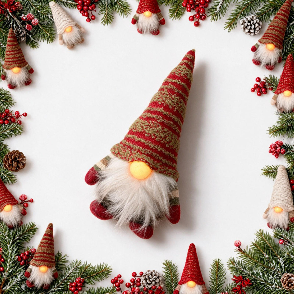 Christmas Gnome Ornament with Light-Up Nose and Fluffy Hat
