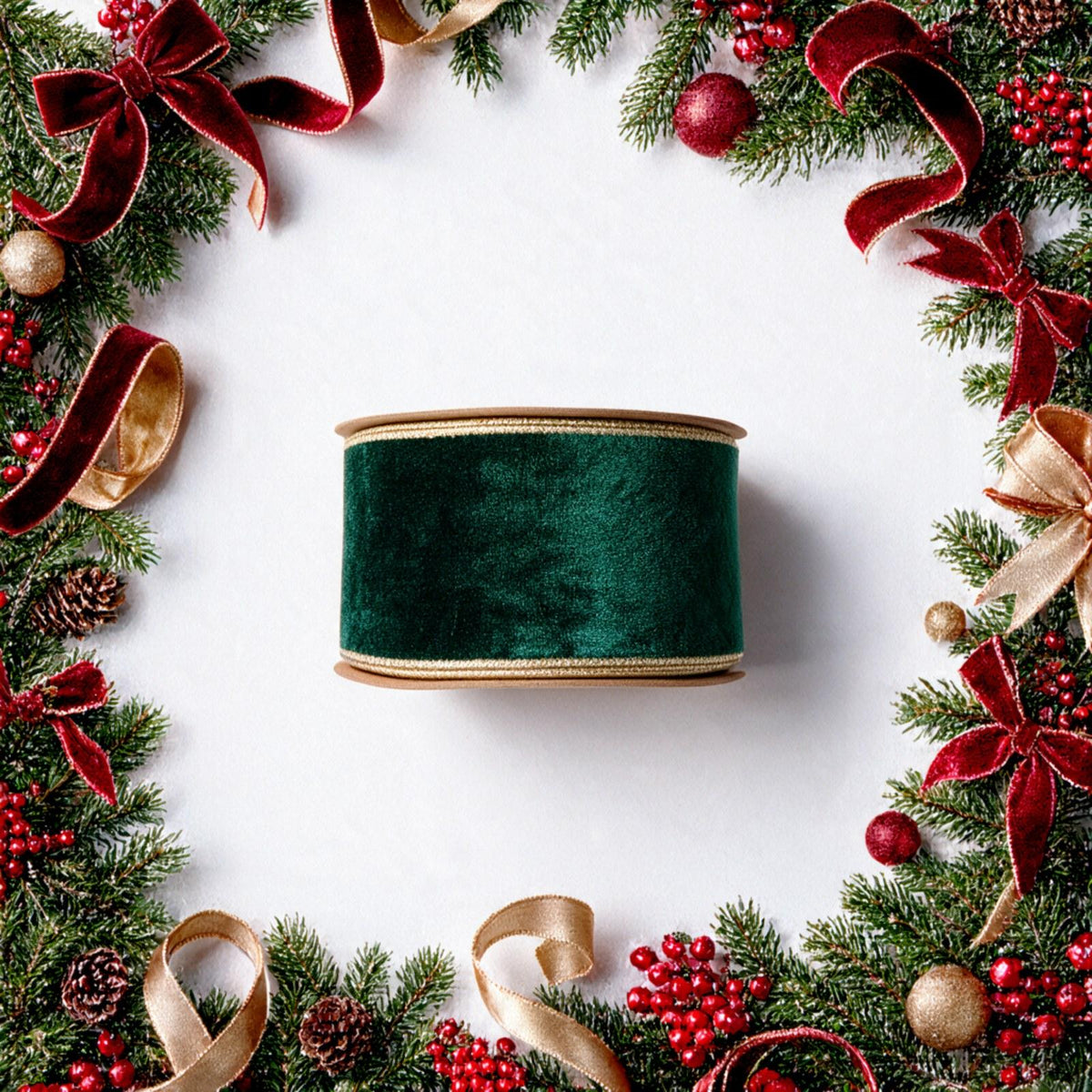 Christmas Velvet Wired Ribbon Roll Gold Edge Gift Wrap