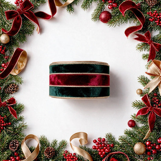Christmas Velvet Wired Ribbon Roll Gold Edge Gift Wrap