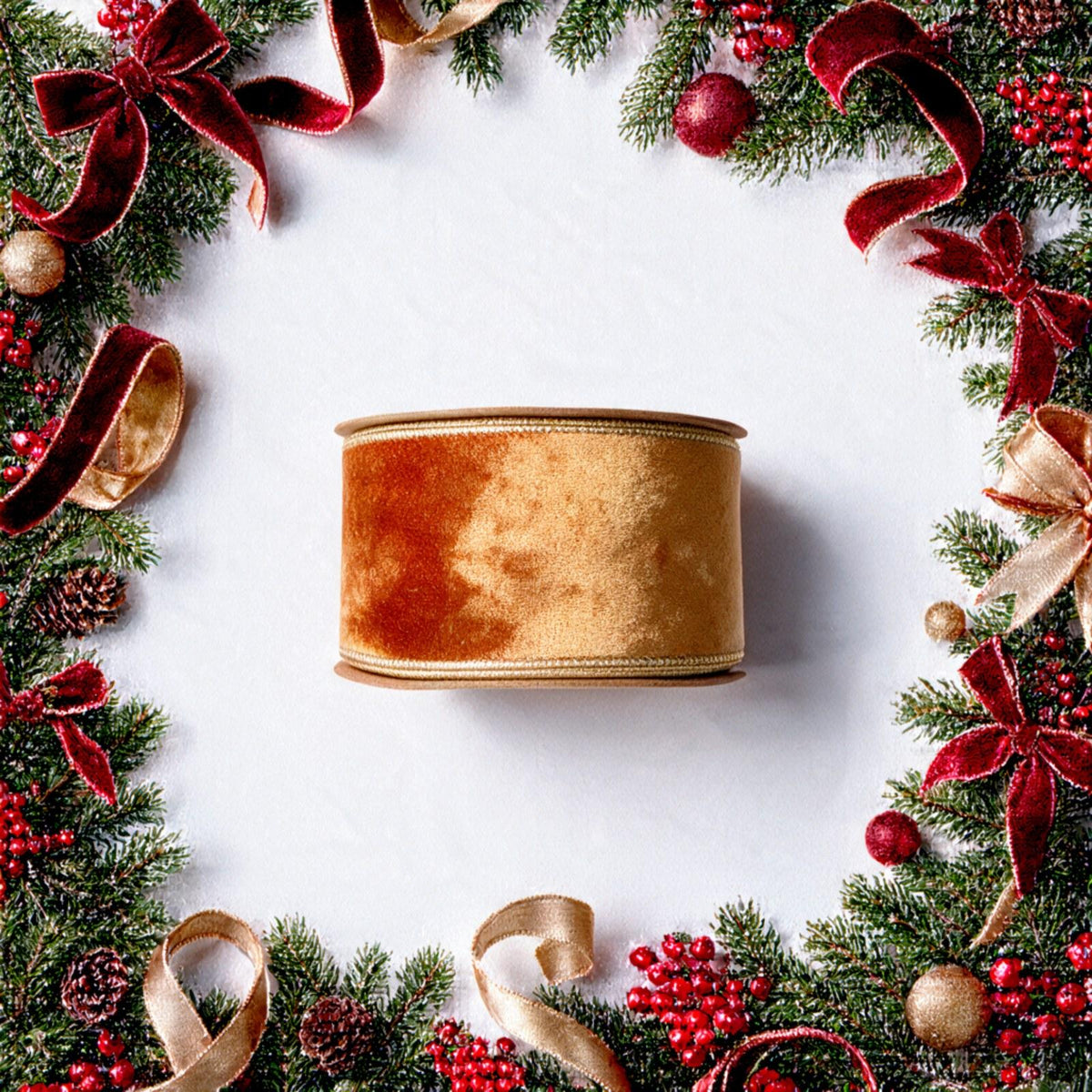 Christmas Velvet Wired Ribbon Roll Gold Edge Gift Wrap