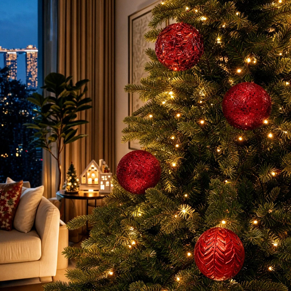 Christmas Tree Baubles 4-Pack Glitter & Embossed Ornaments