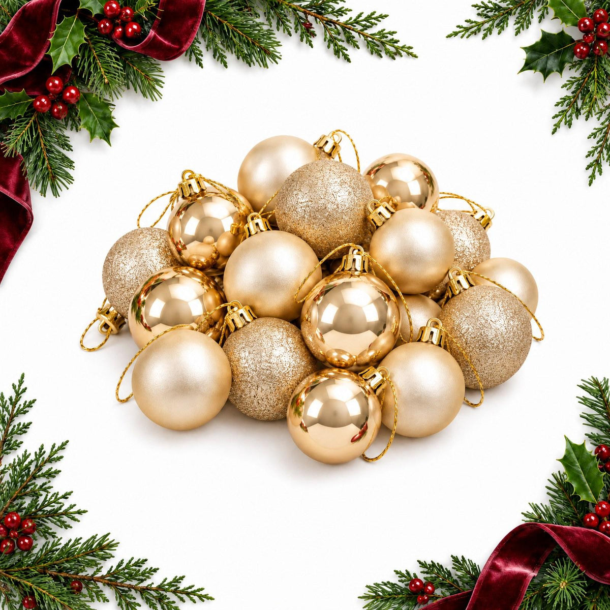 Mini Christmas Baubles Set Assorted Glitter & Matte Ornaments