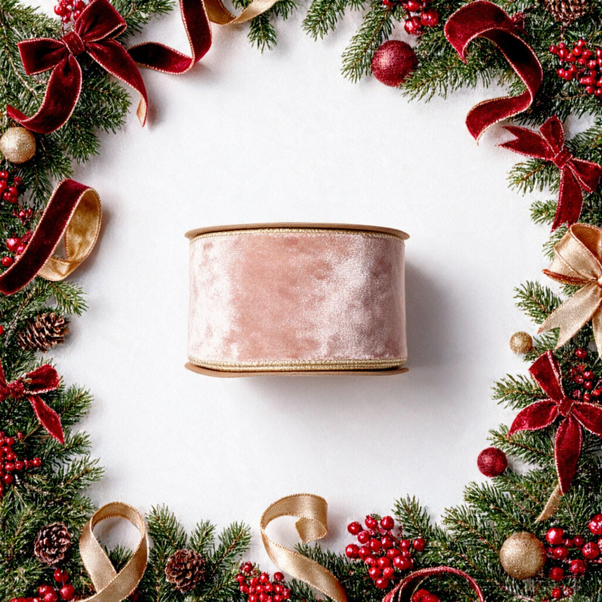 Christmas Velvet Wired Ribbon Roll Gold Edge Gift Wrap