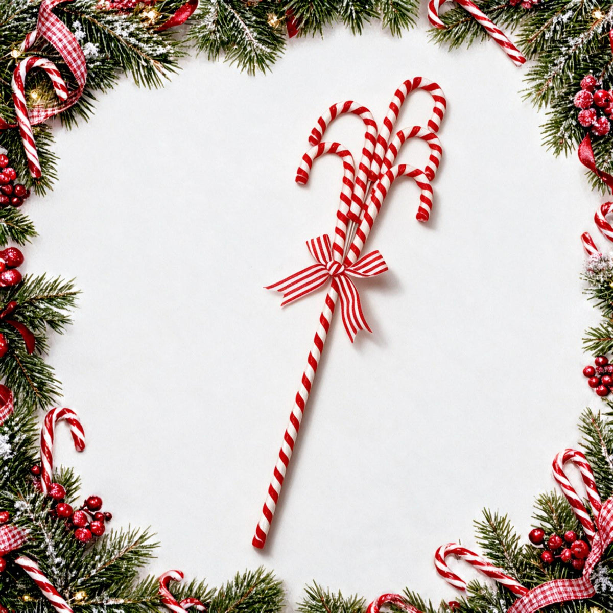 Candy Cane Christmas Picks Bundle with Striped Ribbon Bow