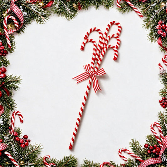 Candy Cane Christmas Picks Bundle with Striped Ribbon Bow