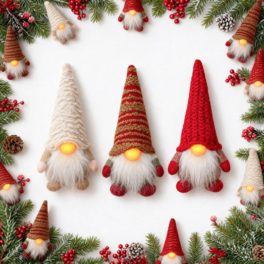 Christmas Gnome Ornament with Light-Up Nose and Fluffy Hat