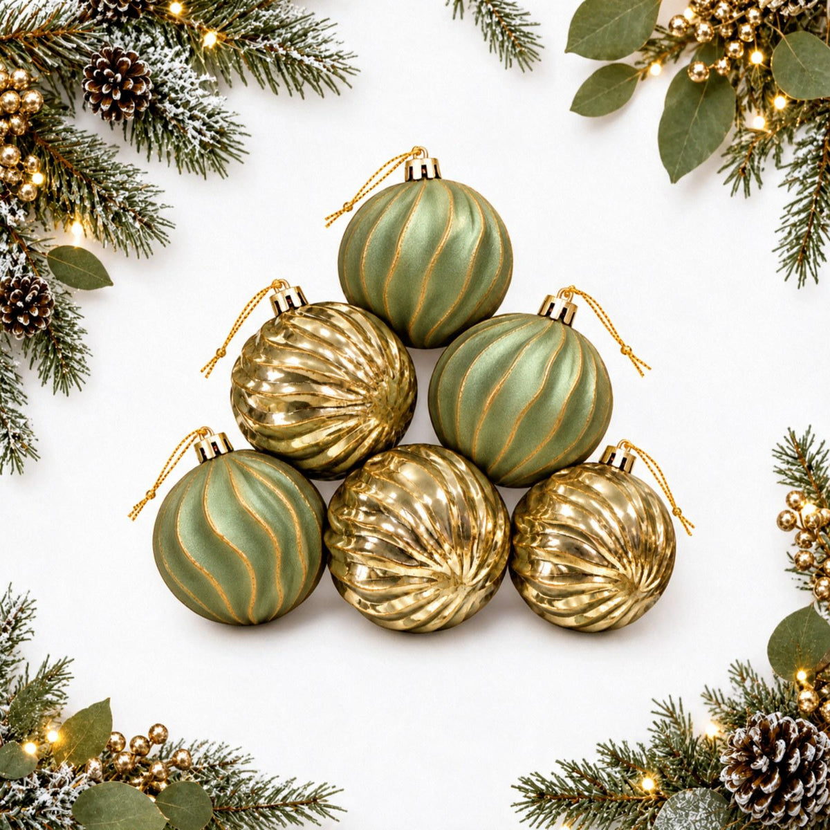 Christmas Tree Baubles 6-Pack Ribbed Matte & Gloss Ornaments