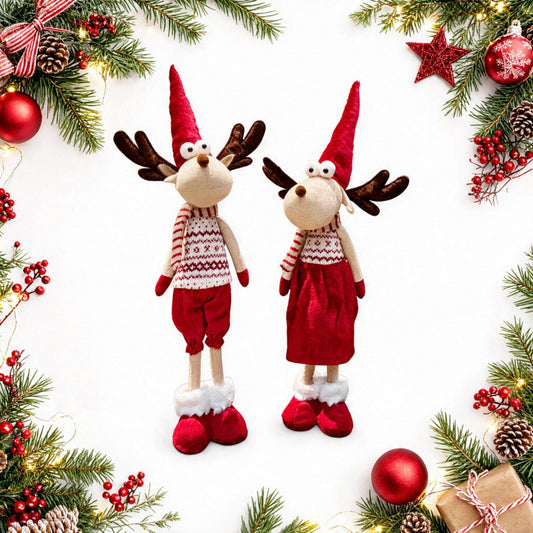 Standing Plush Reindeer Christmas Decoration with Santa Hat